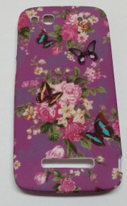 Силиконов гръб ТПУ за Alcatel One Touch Idol Alpha 6032 / 6032D / 6032x лилав с шарени пеперуди и цветя